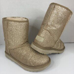 UGG Gold Glitter Sparkle Fur Boots Classic II Youth Size 5 Girls Kids 1098491K